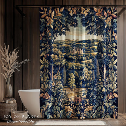 Elegant Rococo Landscape Botanical Shower Curtain | Romantic Victorian Elegance Medieval Gothic Fairytale Floral Bathroom Baroque Style |