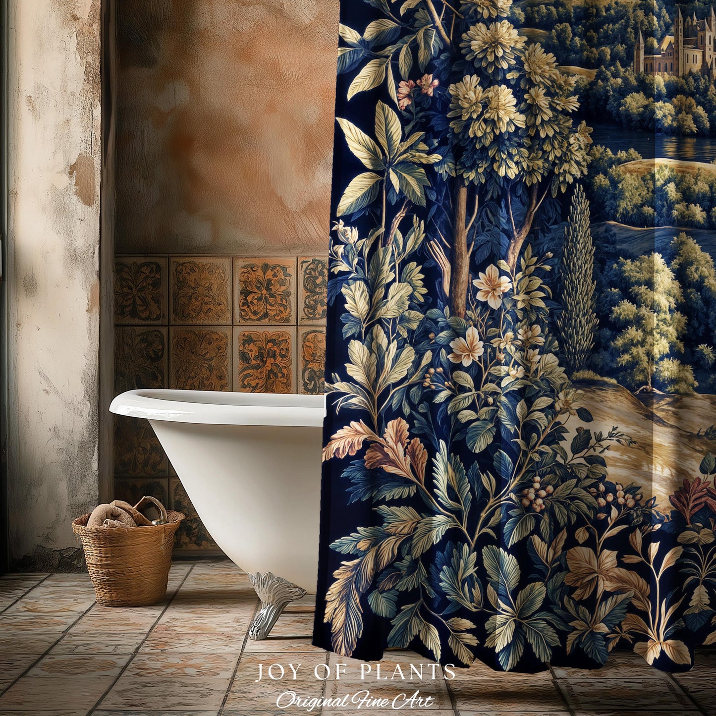 Elegant Rococo Landscape Botanical Shower Curtain | Romantic Victorian Elegance Medieval Gothic Fairytale Floral Bathroom Baroque Style |