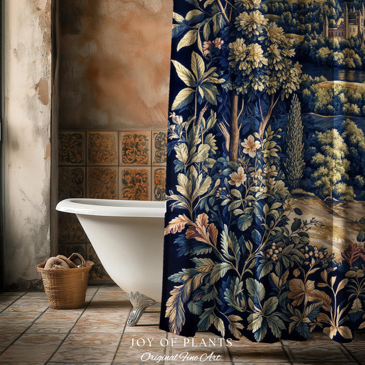 Elegant Rococo Landscape Botanical Shower Curtain | Romantic Victorian Elegance Medieval Gothic Fairytale Floral Bathroom Baroque Style |