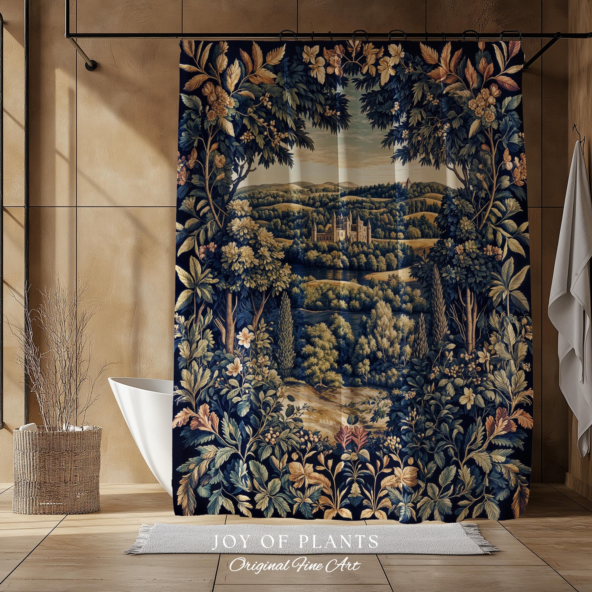 Elegant Rococo Landscape Botanical Shower Curtain | Romantic Victorian Elegance Medieval Gothic Fairytale Floral Bathroom Baroque Style |