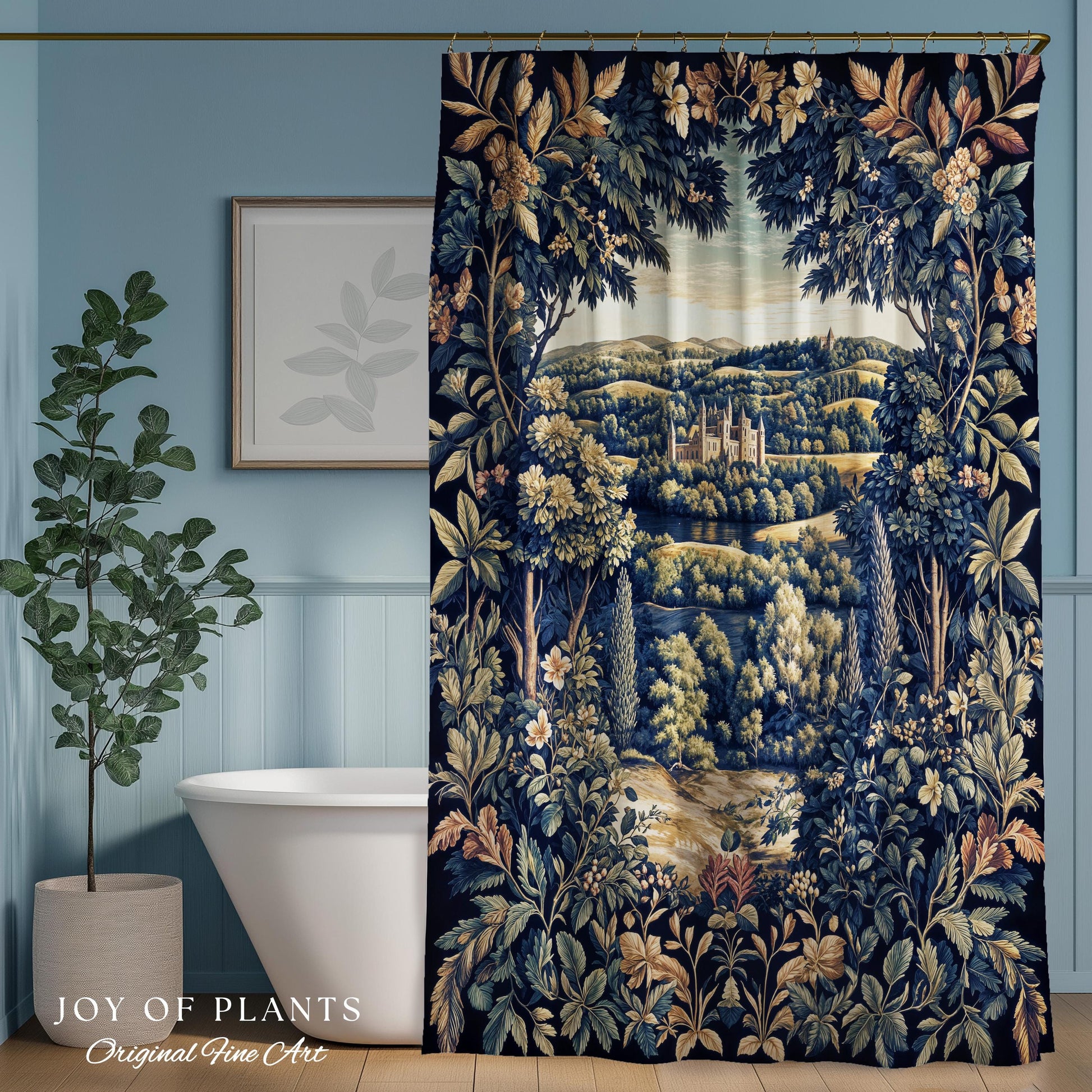 Elegant Rococo Landscape Botanical Shower Curtain | Romantic Victorian Elegance Medieval Gothic Fairytale Floral Bathroom Baroque Style |
