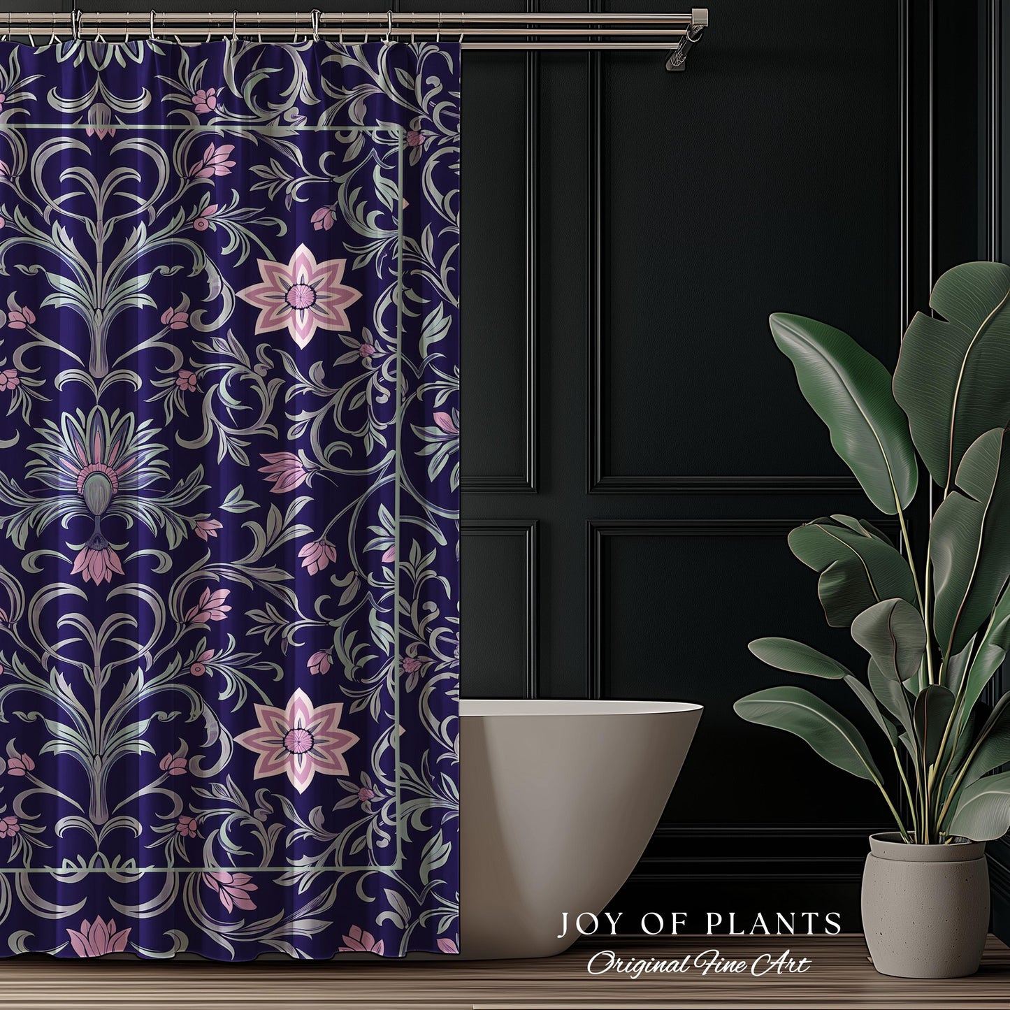 Art Deco Aesthetic Shower Curtain Floral | Whimsical Maximalist Ornate Dark Renaissance Style Aesthetic Bathroom Lavender Purple Botanical