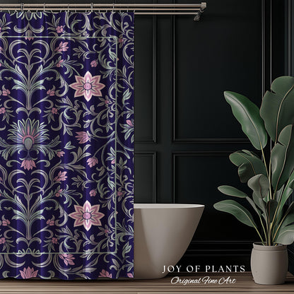 Art Deco Aesthetic Shower Curtain Floral | Whimsical Maximalist Ornate Dark Renaissance Style Aesthetic Bathroom Lavender Purple Botanical