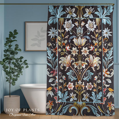 Whimsical Art Nouveau Shower Curtain Floral Victorian Whimsigothic Botanical Vintage Academia Decor William Morris Inspired Elegant Bathroom