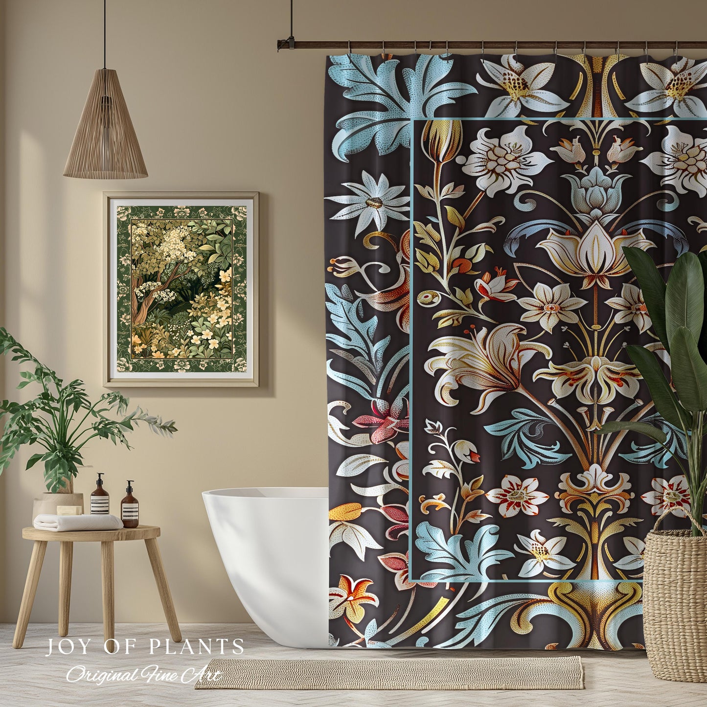 Whimsical Art Nouveau Shower Curtain Floral Victorian Whimsigothic Botanical Vintage Academia Decor William Morris Inspired Elegant Bathroom