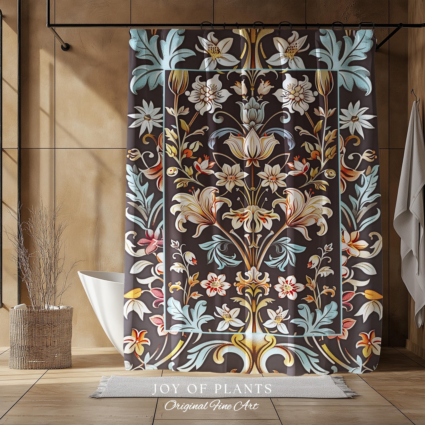 Whimsical Art Nouveau Shower Curtain Floral Victorian Whimsigothic Botanical Vintage Academia Decor William Morris Inspired Elegant Bathroom