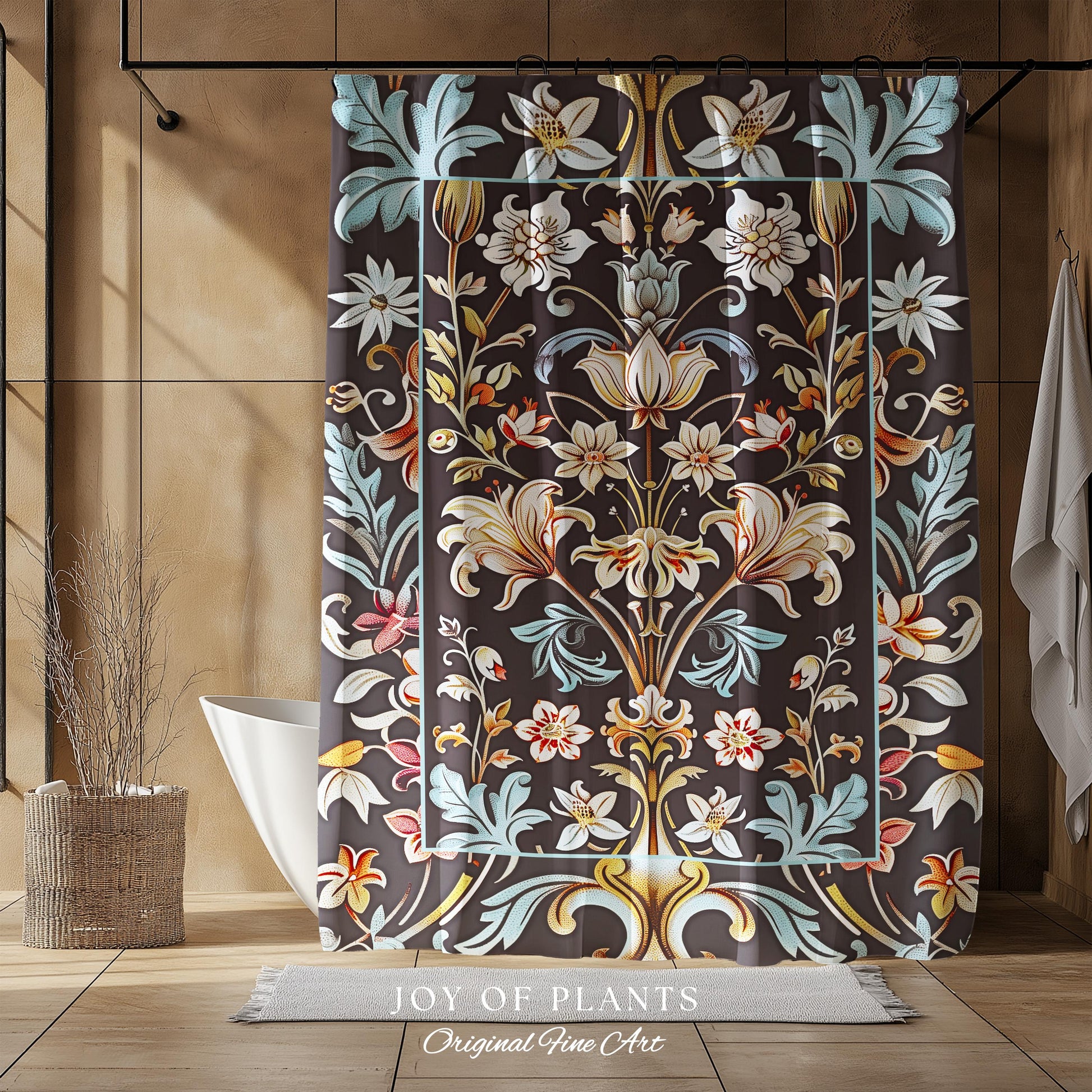 Whimsical Art Nouveau Shower Curtain Floral Victorian Whimsigothic Botanical Vintage Academia Decor William Morris Inspired Elegant Bathroom