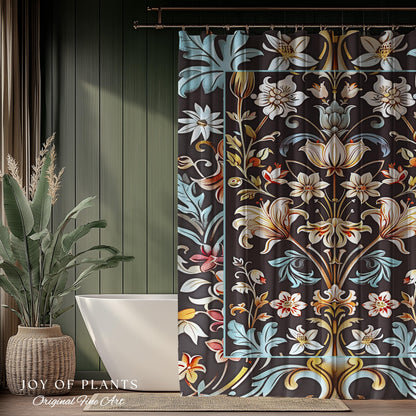 Whimsical Art Nouveau Shower Curtain Floral Victorian Whimsigothic Botanical Vintage Academia Decor William Morris Inspired Elegant Bathroom