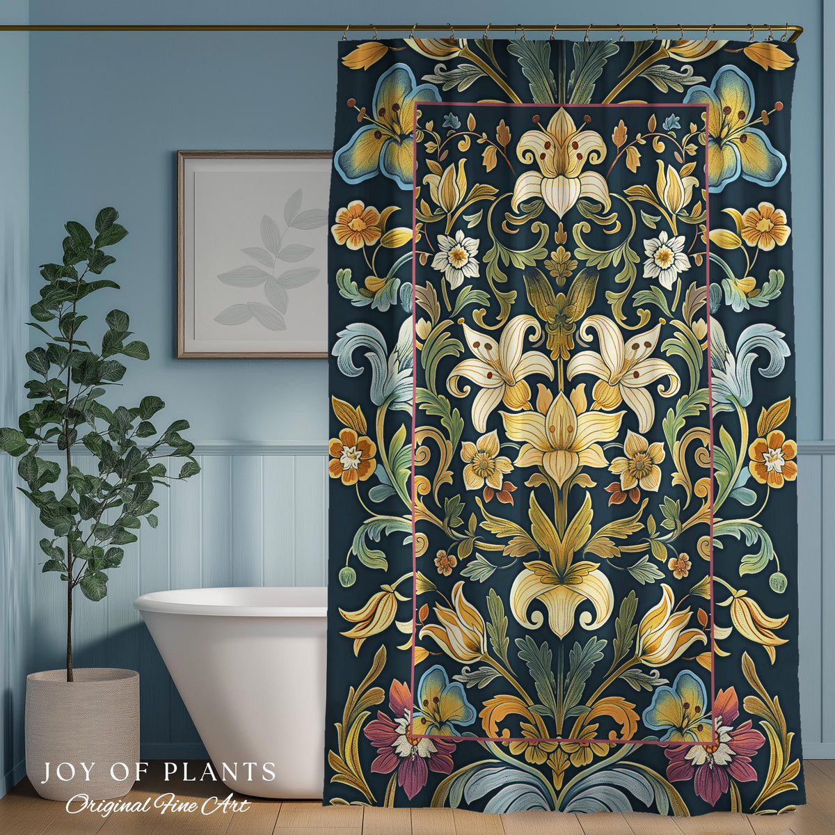 Rustic Farmhouse Shower Curtain Floral Country Cottage Charm | Soft Cottagecore Botanical Elegance Vintage Boho Flower Morris Style Bathroom