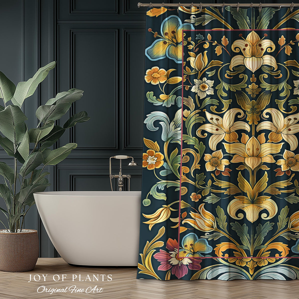 Rustic Farmhouse Shower Curtain Floral Country Cottage Charm | Soft Cottagecore Botanical Elegance Vintage Boho Flower Morris Style Bathroom
