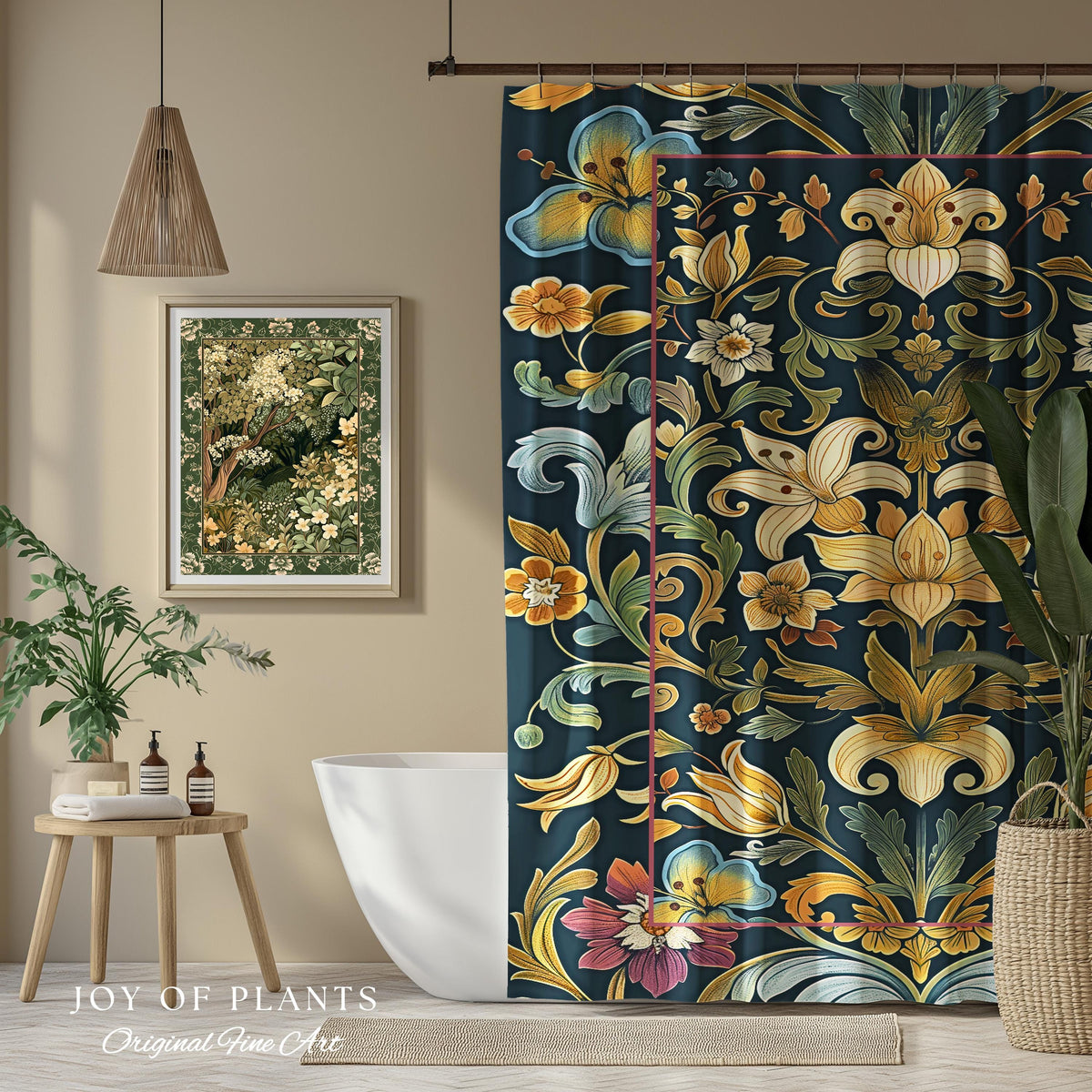 Rustic Farmhouse Shower Curtain Floral Country Cottage Charm | Soft Cottagecore Botanical Elegance Vintage Boho Flower Morris Style Bathroom