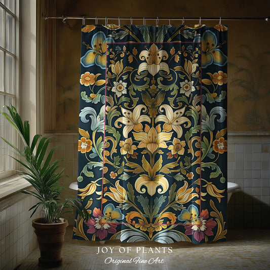 Rustic Farmhouse Shower Curtain Floral Country Cottage Charm | Soft Cottagecore Botanical Elegance Vintage Boho Flower Morris Style Bathroom