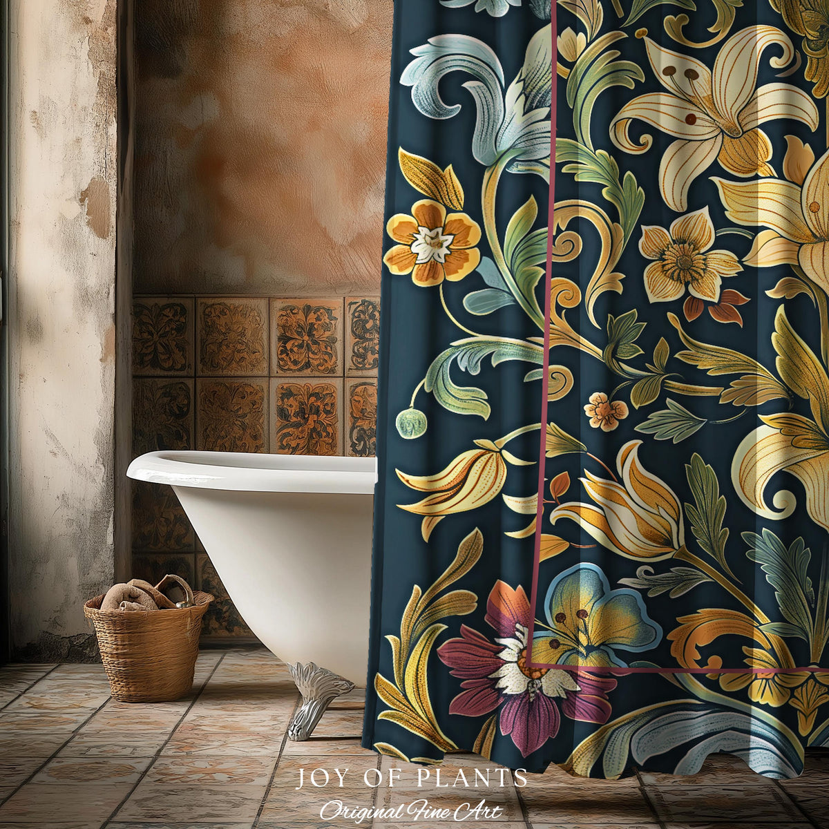 Rustic Farmhouse Shower Curtain Floral Country Cottage Charm | Soft Cottagecore Botanical Elegance Vintage Boho Flower Morris Style Bathroom