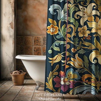 Rustic Farmhouse Shower Curtain Floral Country Cottage Charm | Soft Cottagecore Botanical Elegance Vintage Boho Flower Morris Style Bathroom