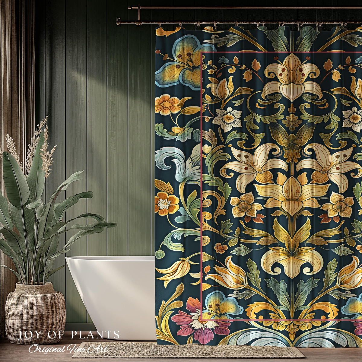 Rustic Farmhouse Shower Curtain Floral Country Cottage Charm | Soft Cottagecore Botanical Elegance Vintage Boho Flower Morris Style Bathroom