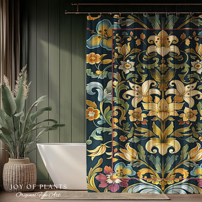 Rustic Farmhouse Shower Curtain Floral Country Cottage Charm | Soft Cottagecore Botanical Elegance Vintage Boho Flower Morris Style Bathroom