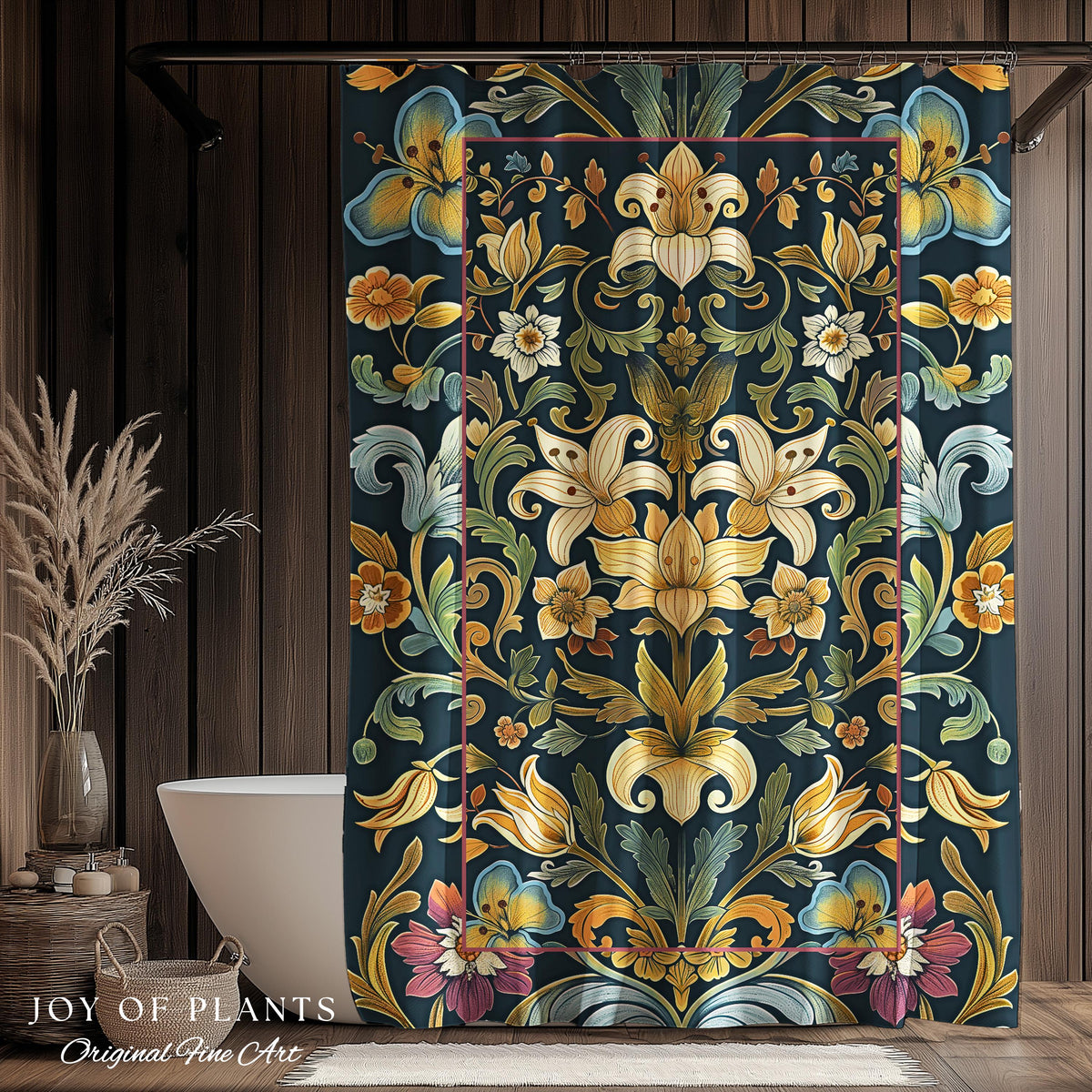 Rustic Farmhouse Shower Curtain Floral Country Cottage Charm | Soft Cottagecore Botanical Elegance Vintage Boho Flower Morris Style Bathroom