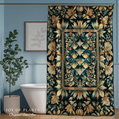 Ethereal Fairycore Art Deco Shower Curtain | Whimsical Gothic Dragon Scale Medieval Bathroom Enchanted Storybook Elegant Decor Fairytale Art