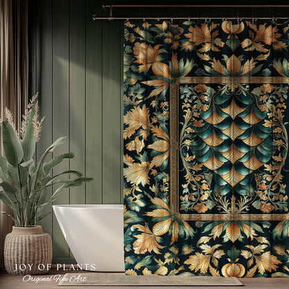 Ethereal Fairycore Art Deco Shower Curtain | Whimsical Gothic Dragon Scale Medieval Bathroom Enchanted Storybook Elegant Decor Fairytale Art