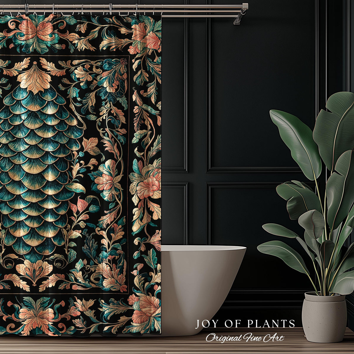 Pastel Mystic Fairytale Shower Curtain | Gothic Dragon Scale Bathroom Decor Princesscore Ethereal Floral Cottagecore Accent Medieval Design