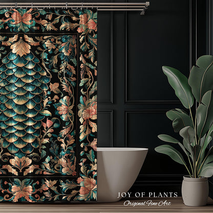 Pastel Mystic Fairytale Shower Curtain | Gothic Dragon Scale Bathroom Decor Princesscore Ethereal Floral Cottagecore Accent Medieval Design
