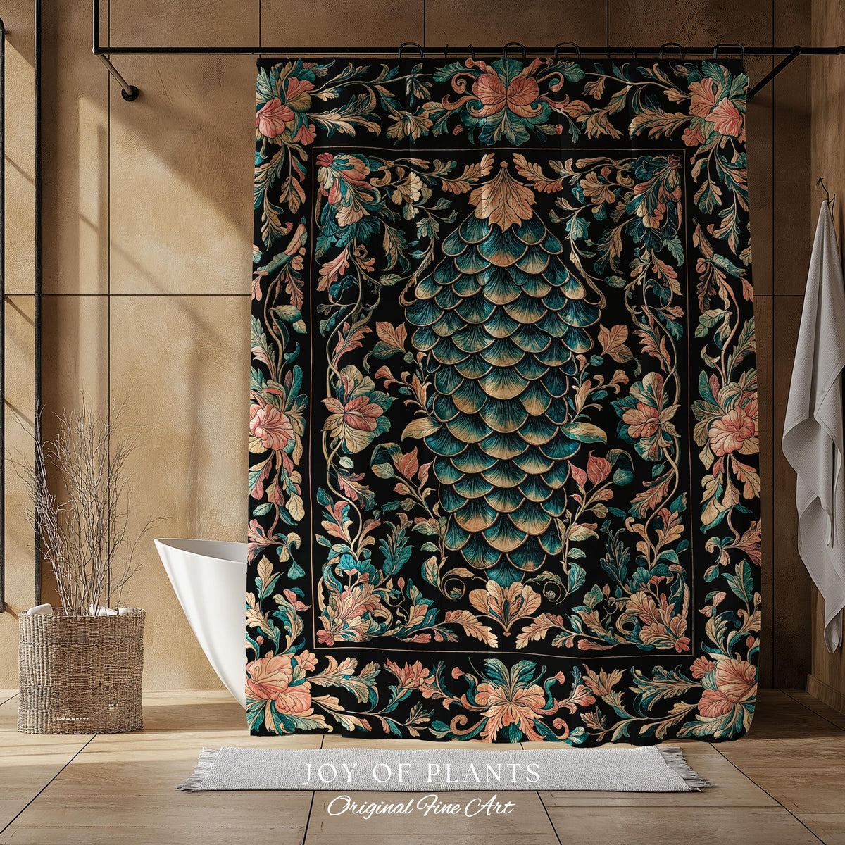 Pastel Mystic Fairytale Shower Curtain | Gothic Dragon Scale Bathroom Decor Princesscore Ethereal Floral Cottagecore Accent Medieval Design