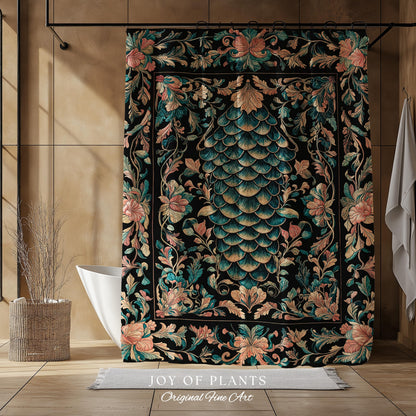 Pastel Mystic Fairytale Shower Curtain | Gothic Dragon Scale Bathroom Decor Princesscore Ethereal Floral Cottagecore Accent Medieval Design