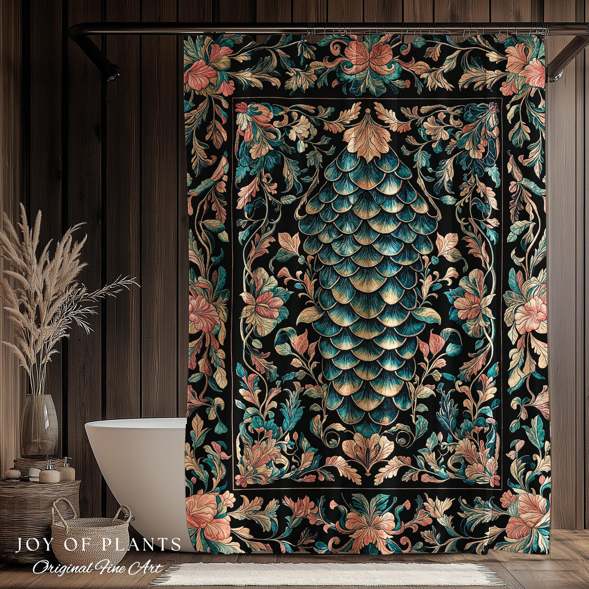 Pastel Mystic Fairytale Shower Curtain | Gothic Dragon Scale Bathroom Decor Princesscore Ethereal Floral Cottagecore Accent Medieval Design