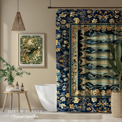 Rustic Nautical Sardine Shower Curtain | Costal Aesthetic for Beach House Sea Lover Bathroom Accent Ocean Inspired Marine Decor Sardine Art