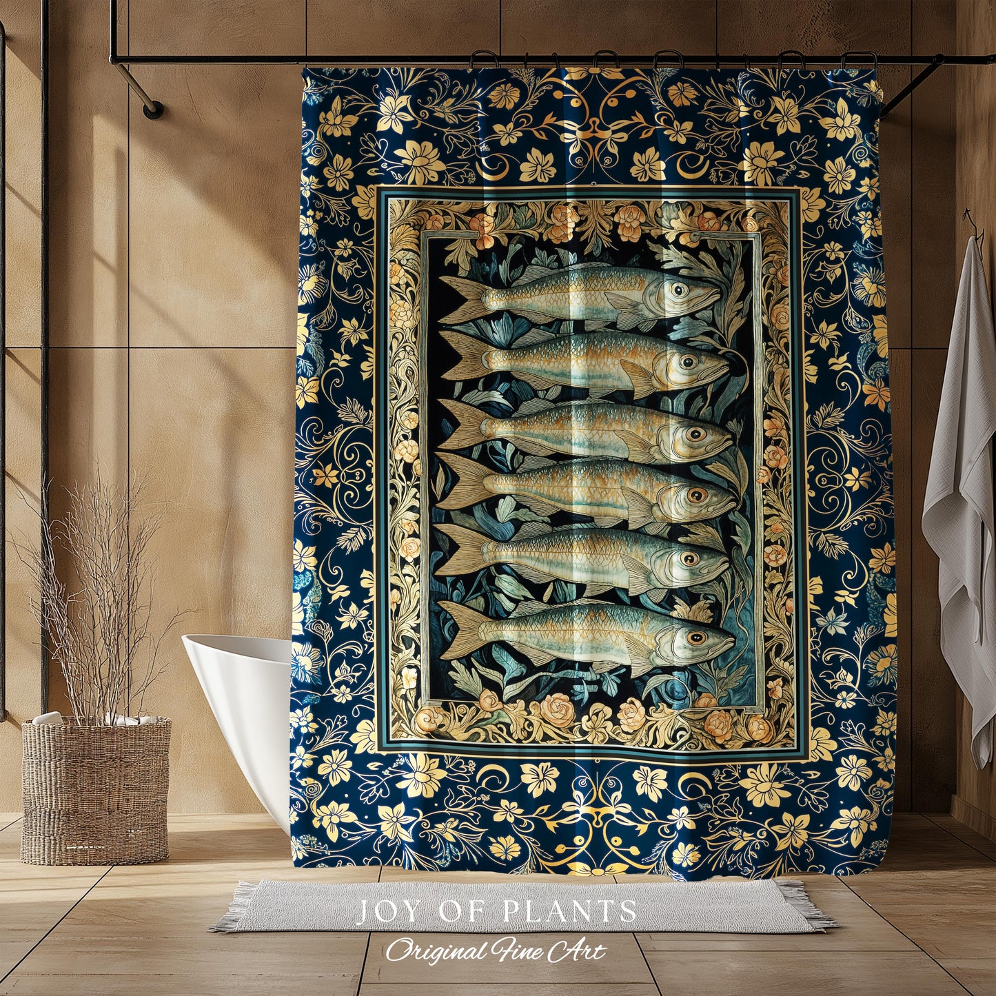 Rustic Nautical Sardine Shower Curtain | Costal Aesthetic for Beach House Sea Lover Bathroom Accent Ocean Inspired Marine Decor Sardine Art