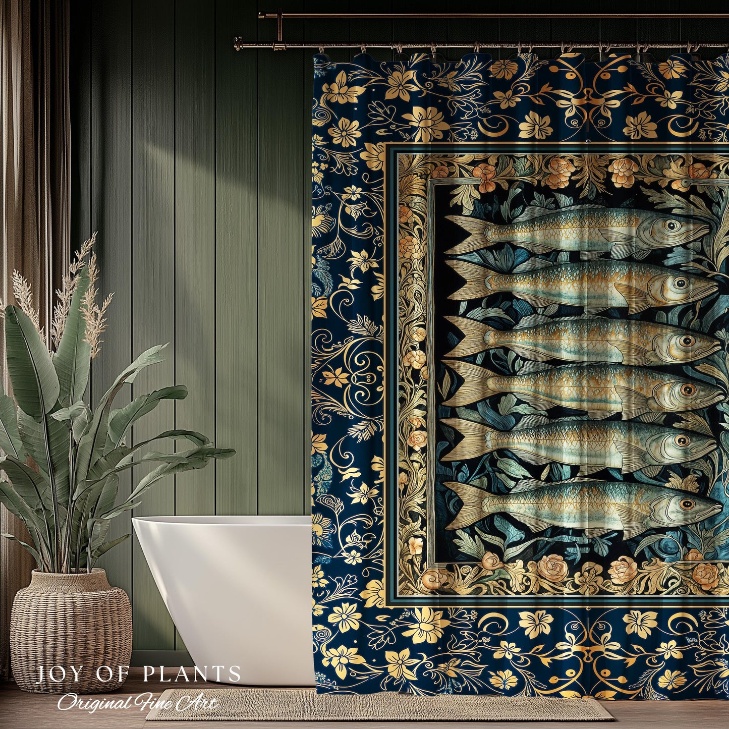 Rustic Nautical Sardine Shower Curtain | Costal Aesthetic for Beach House Sea Lover Bathroom Accent Ocean Inspired Marine Decor Sardine Art