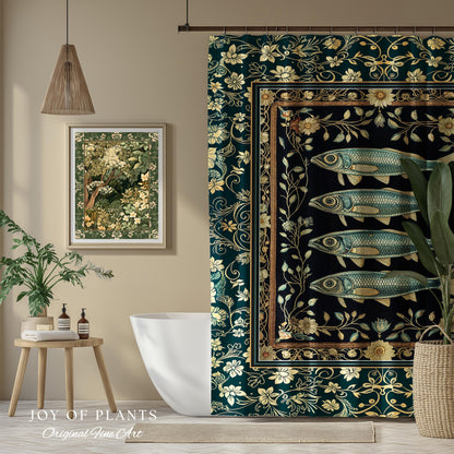 Costal Theme Eclectic Sardine Shower Curtain | Beachy Bathroom Accent Ocean Inspired Costal Aesthetic Mermaidcore Sea Lover Wall Decor Indie