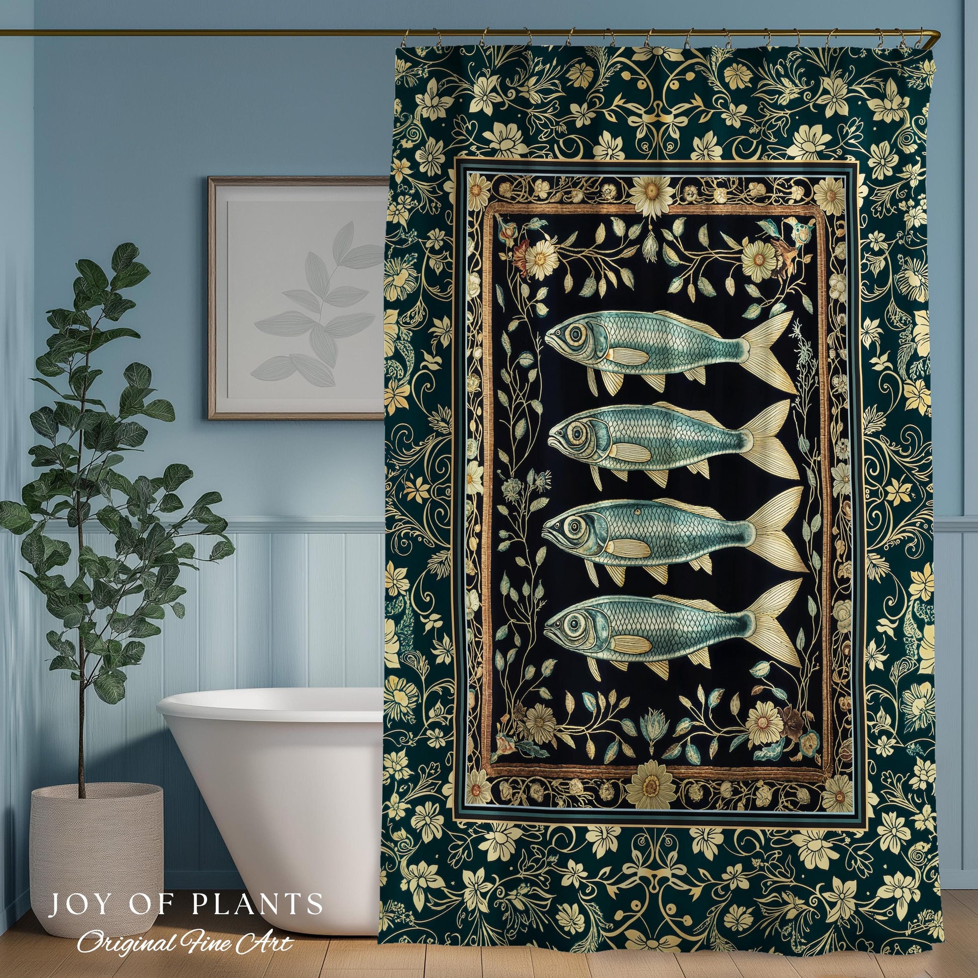 Costal Theme Eclectic Sardine Shower Curtain | Beachy Bathroom Accent Ocean Inspired Costal Aesthetic Mermaidcore Sea Lover Wall Decor Indie