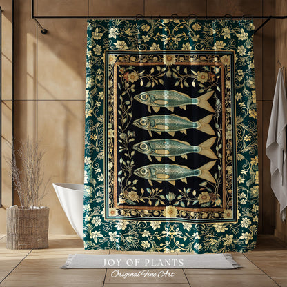 Costal Theme Eclectic Sardine Shower Curtain | Beachy Bathroom Accent Ocean Inspired Costal Aesthetic Mermaidcore Sea Lover Wall Decor Indie