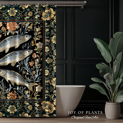 Beachy Costal Fish Shower Curtain | Sea Life Marine Bathroom Sardine Throw Ocean Inspired Design Sea Lover Bath Decor Maritime Aesthetic |
