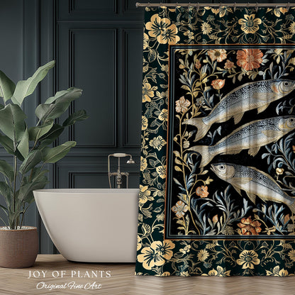 Beachy Costal Fish Shower Curtain | Sea Life Marine Bathroom Sardine Throw Ocean Inspired Design Sea Lover Bath Decor Maritime Aesthetic |