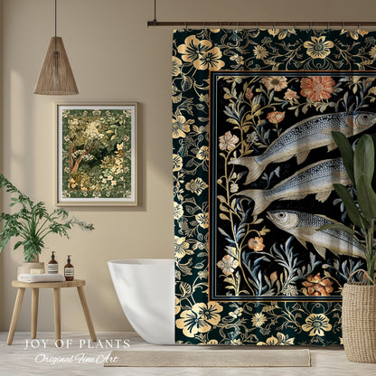 Beachy Costal Fish Shower Curtain | Sea Life Marine Bathroom Sardine Throw Ocean Inspired Design Sea Lover Bath Decor Maritime Aesthetic |