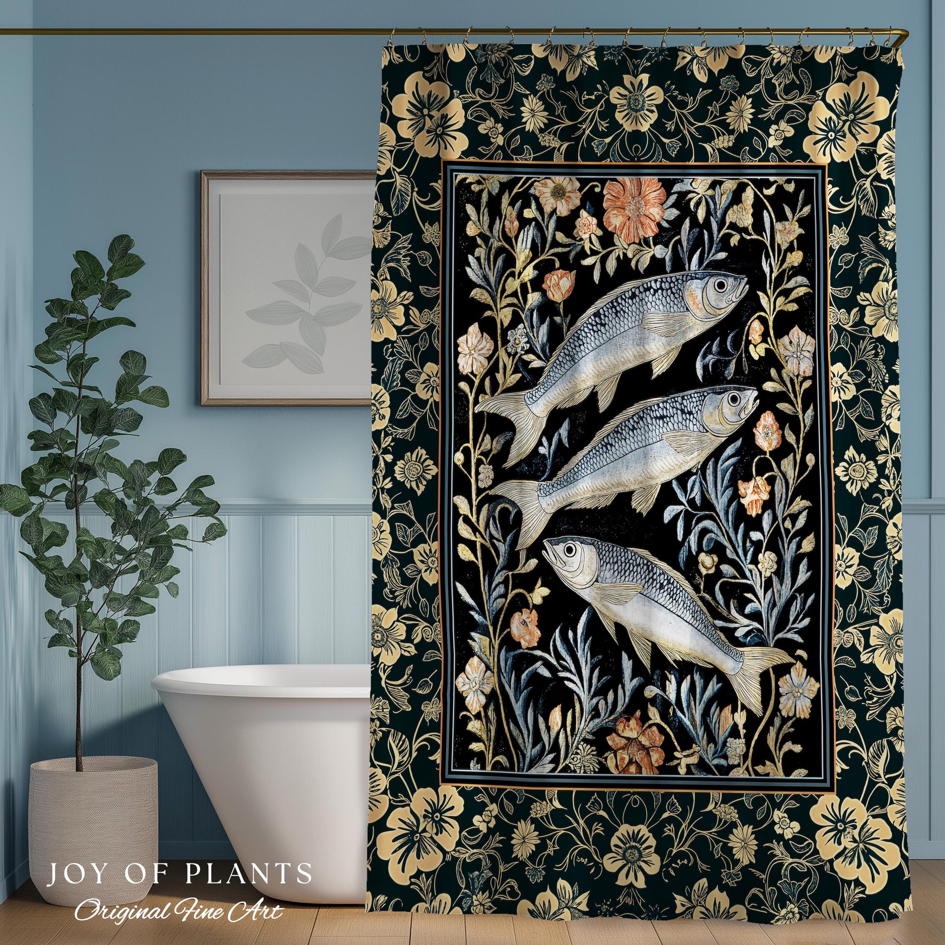 Beachy Costal Fish Shower Curtain | Sea Life Marine Bathroom Sardine Throw Ocean Inspired Design Sea Lover Bath Decor Maritime Aesthetic |