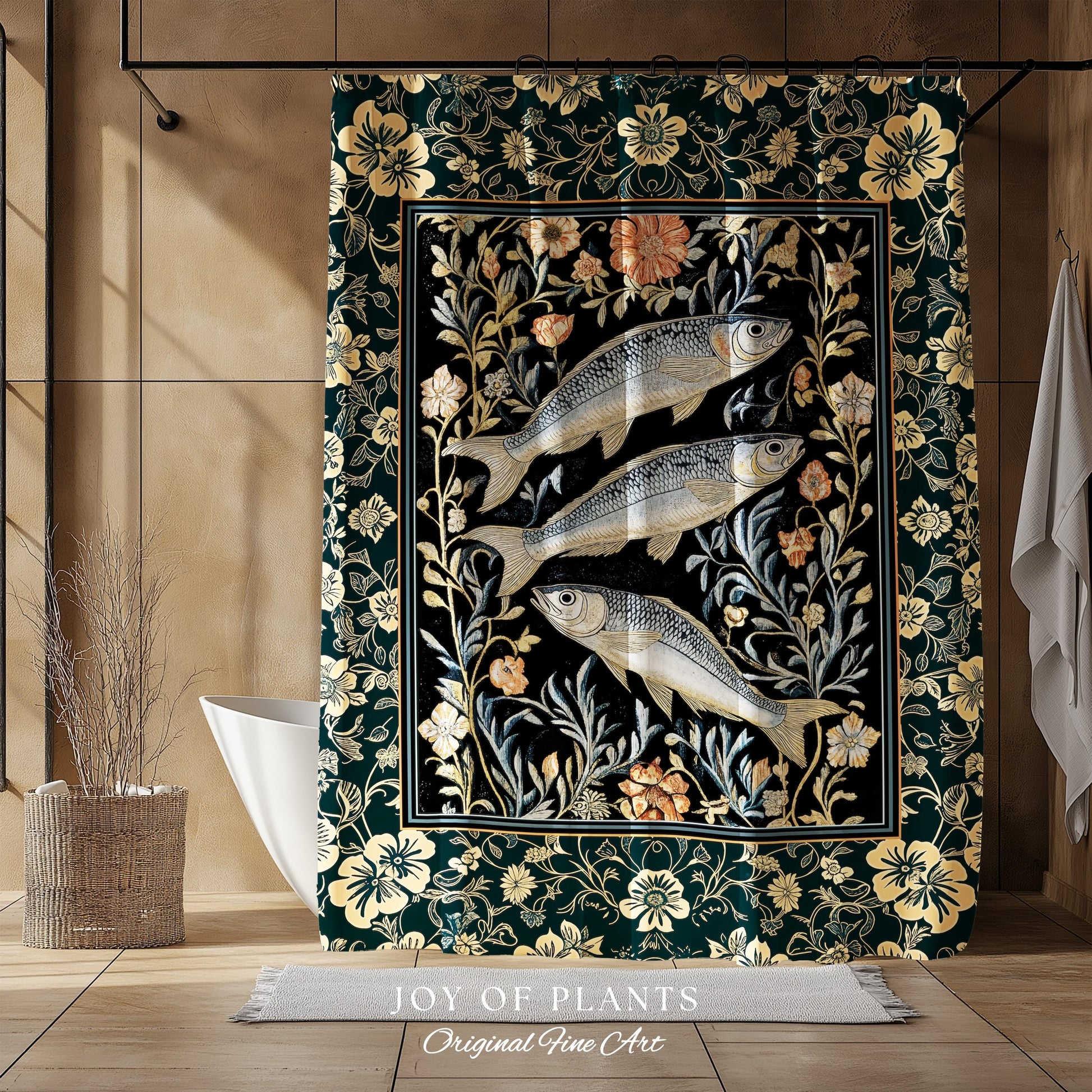 Beachy Costal Fish Shower Curtain | Sea Life Marine Bathroom Sardine Throw Ocean Inspired Design Sea Lover Bath Decor Maritime Aesthetic |