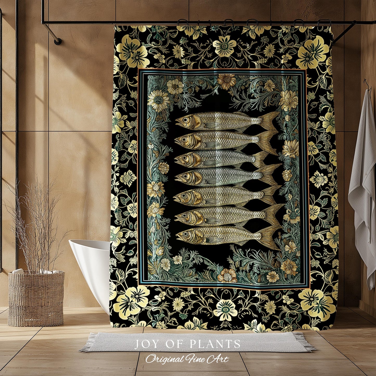 Ocean Folklore Nautical Sardine Shower curtain | Oceancore Bathroom Costal Fish Marine Life Home Accent Ocean Inspired Fish Aesthetic Bath