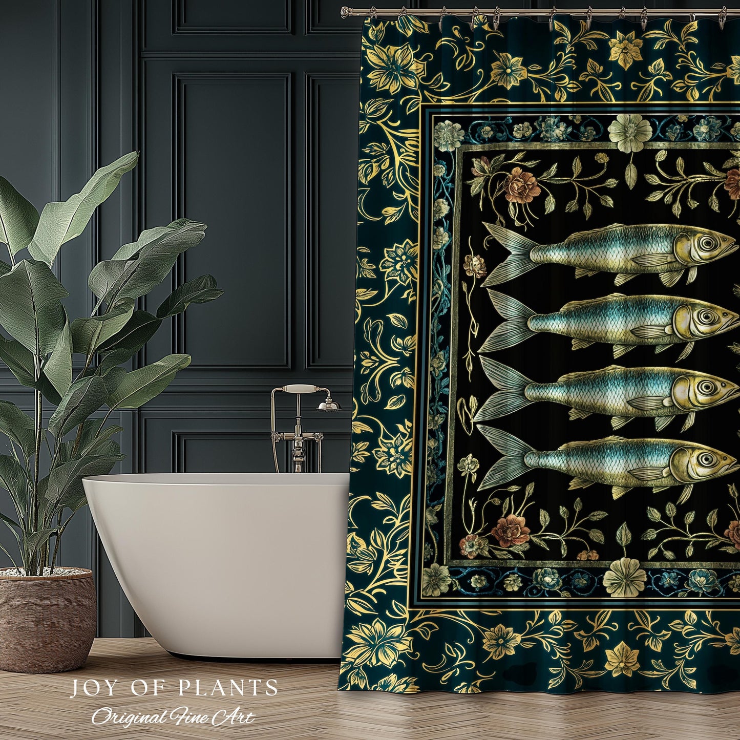 Marine Magic Sardine Shower Curtain | Sea Life Coastal Folklore Nautical Maximalist Bathroom Rustic Oceancore Costal Fish Marine Aesthetic |