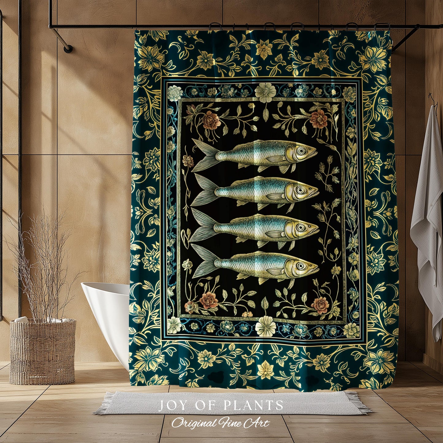 Marine Magic Sardine Shower Curtain | Sea Life Coastal Folklore Nautical Maximalist Bathroom Rustic Oceancore Costal Fish Marine Aesthetic |