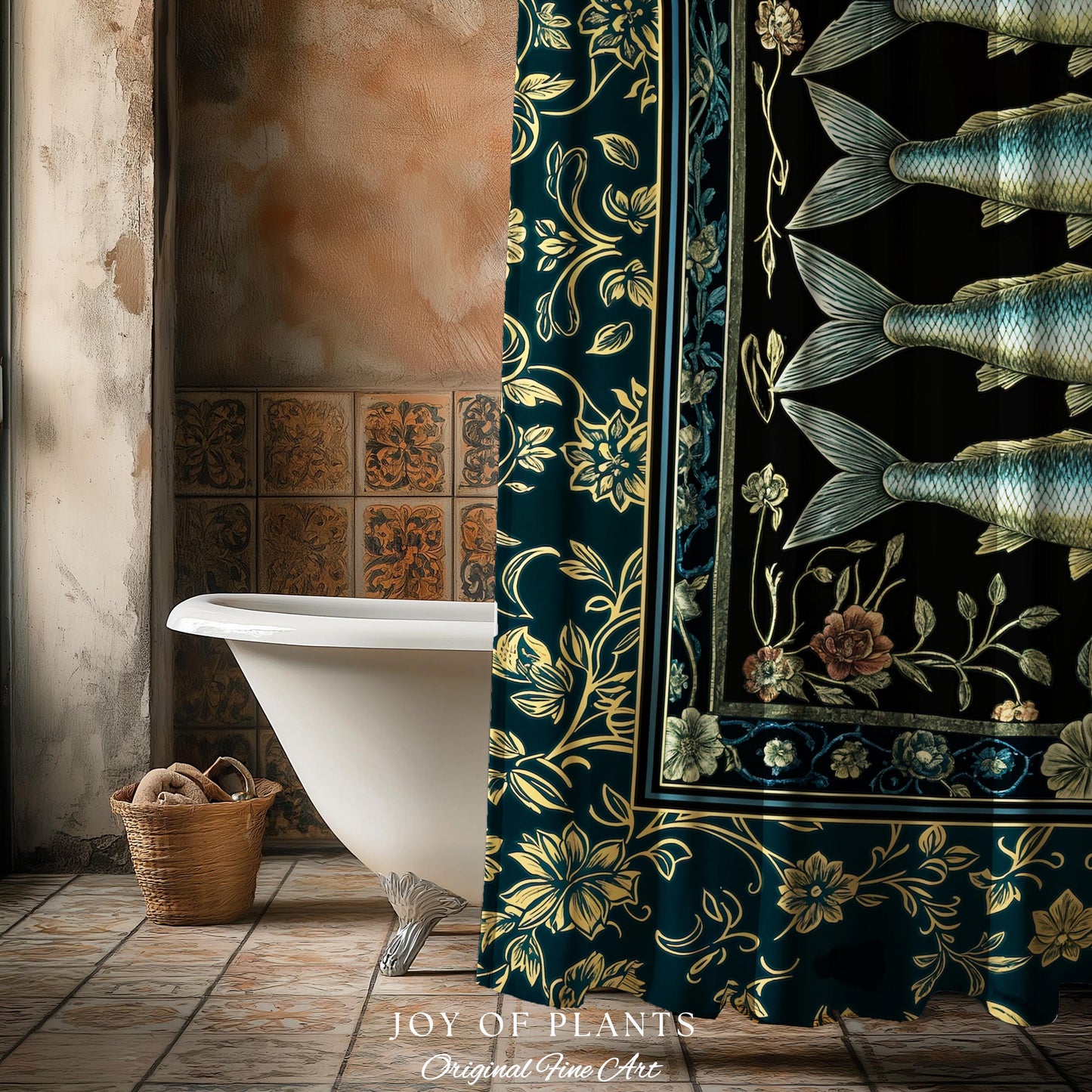 Marine Magic Sardine Shower Curtain | Sea Life Coastal Folklore Nautical Maximalist Bathroom Rustic Oceancore Costal Fish Marine Aesthetic |