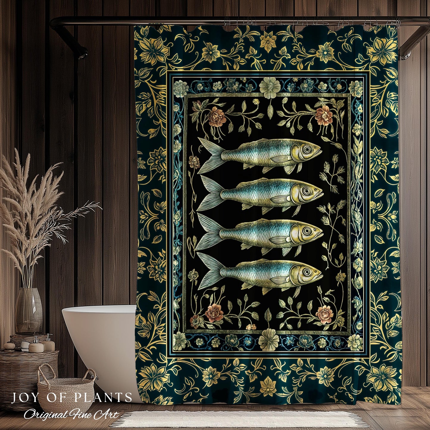 Marine Magic Sardine Shower Curtain | Sea Life Coastal Folklore Nautical Maximalist Bathroom Rustic Oceancore Costal Fish Marine Aesthetic |