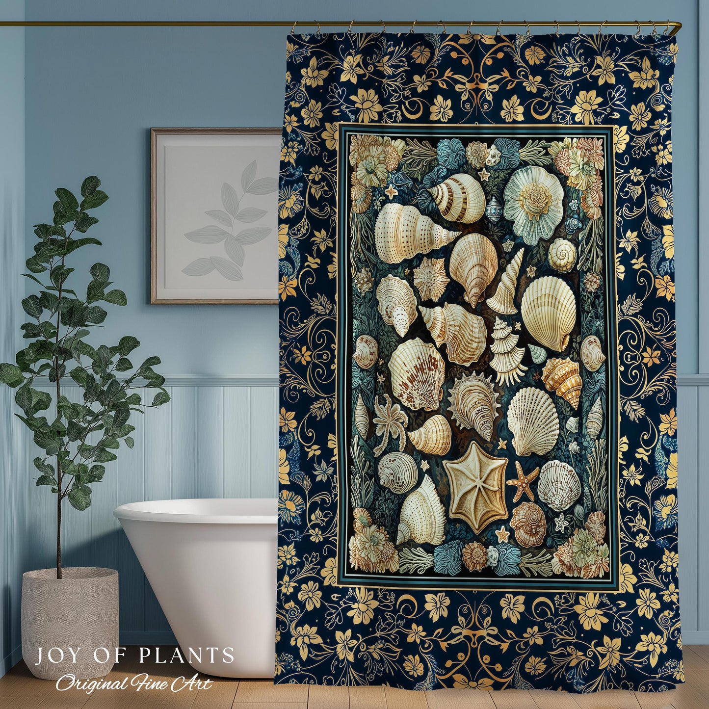 Boho Seashells Rustic Shower Curtain | Coastal Inspired Beach House Bathroom Summer Decorating Shell Wall Art Mermaidcore Nautical Artwork