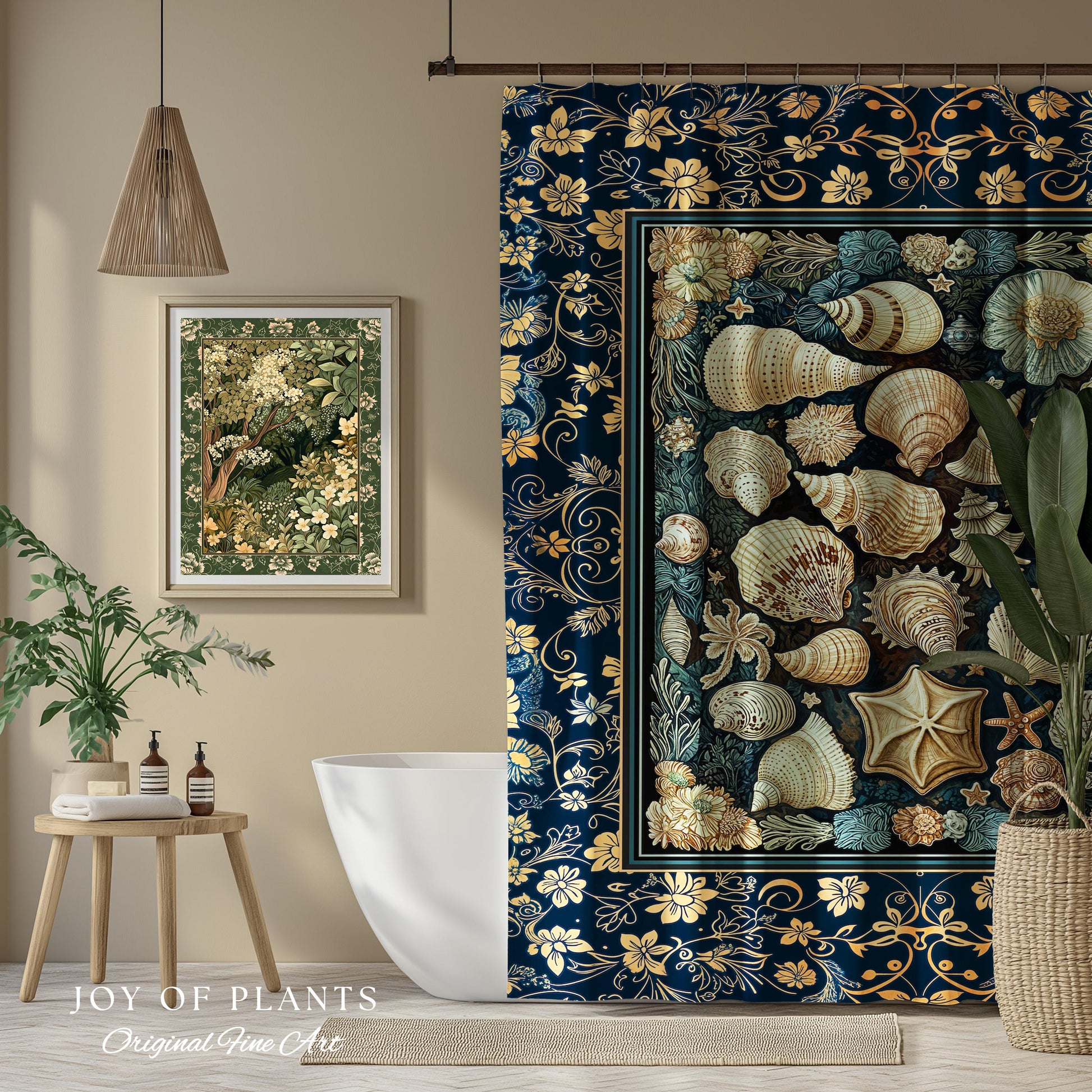 Boho Seashells Rustic Shower Curtain | Coastal Inspired Beach House Bathroom Summer Decorating Shell Wall Art Mermaidcore Nautical Artwork