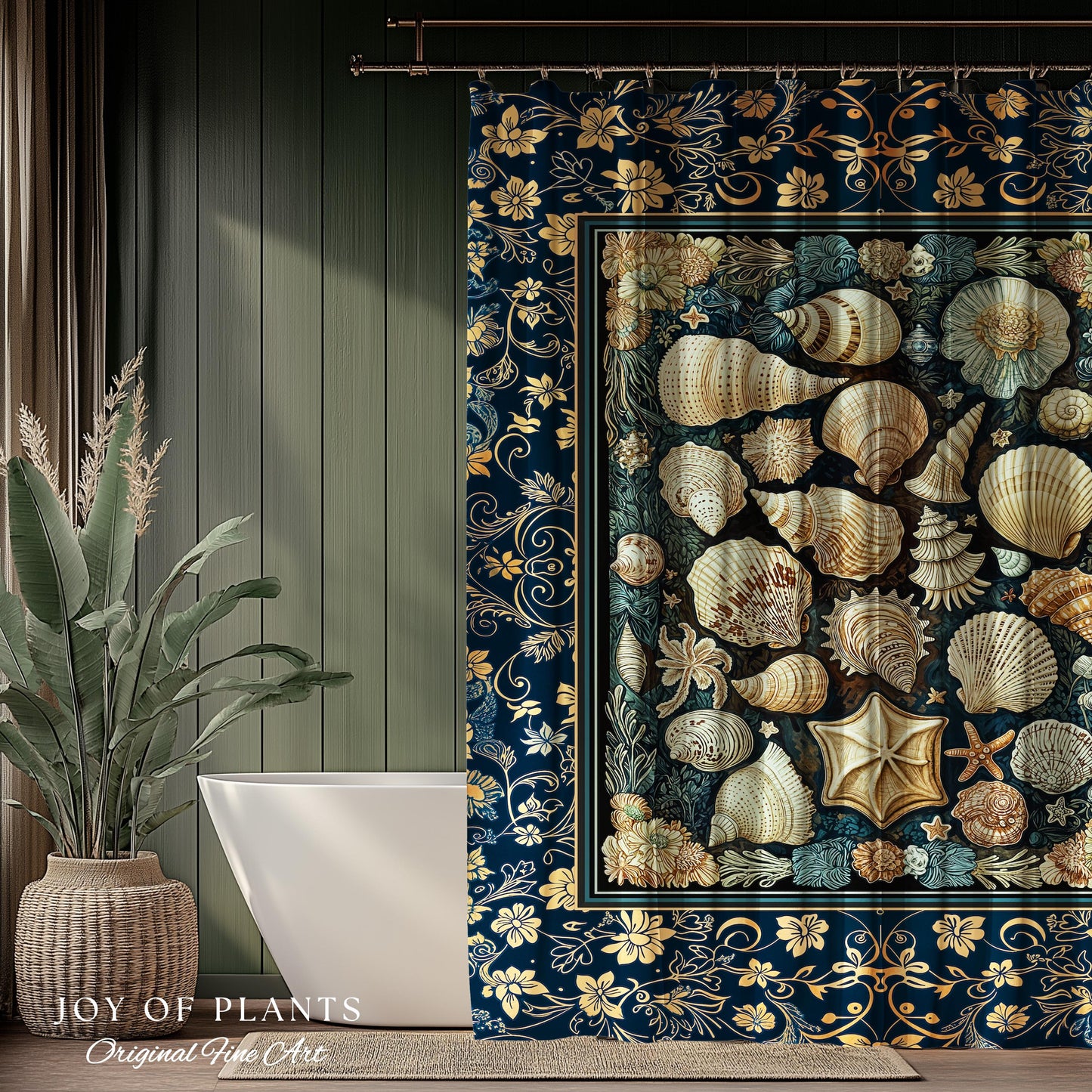 Boho Seashells Rustic Shower Curtain | Coastal Inspired Beach House Bathroom Summer Decorating Shell Wall Art Mermaidcore Nautical Artwork