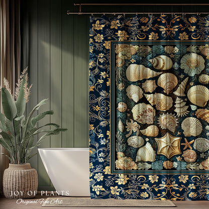 Boho Seashells Rustic Shower Curtain | Coastal Inspired Beach House Bathroom Summer Decorating Shell Wall Art Mermaidcore Nautical Artwork