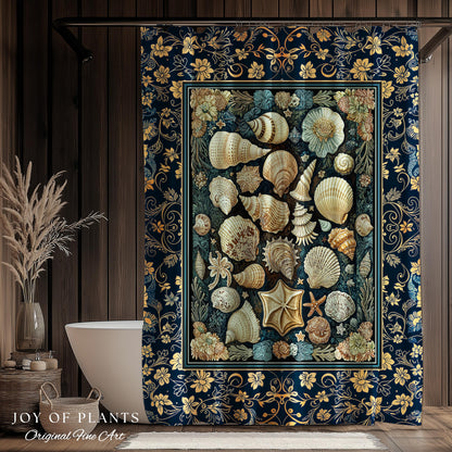 Boho Seashells Rustic Shower Curtain | Coastal Inspired Beach House Bathroom Summer Decorating Shell Wall Art Mermaidcore Nautical Artwork