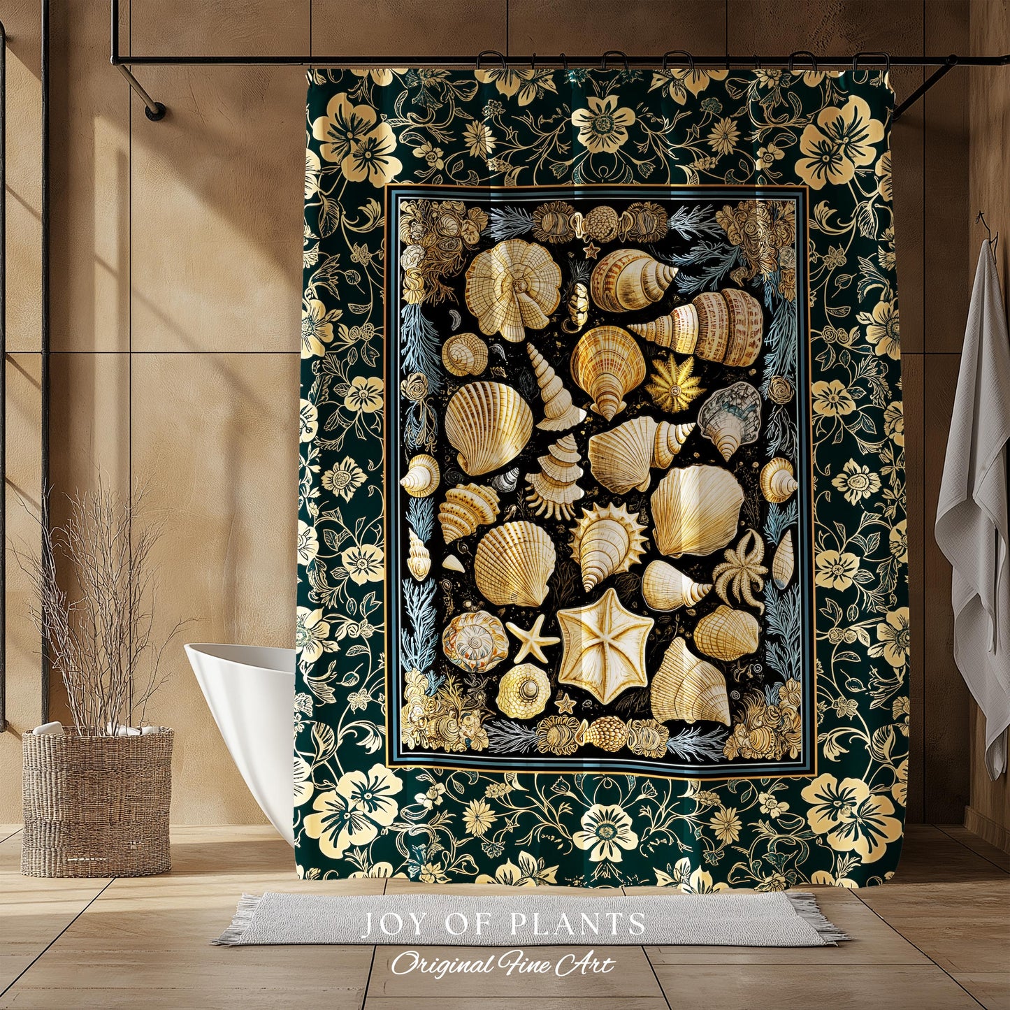 Cozy Beach House Seashell Bathroom | Vintage Coastal Aesthetic Beachy Rustic Shower Curtain Crustacean Inspired Lake House Summer Decor |